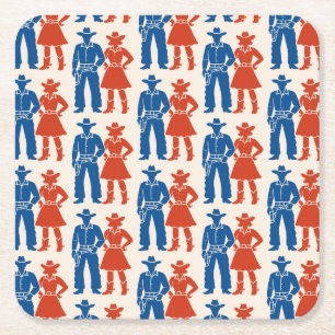 Cowboy & Cowgirl Americana Rechteckiger Pappuntersetzer