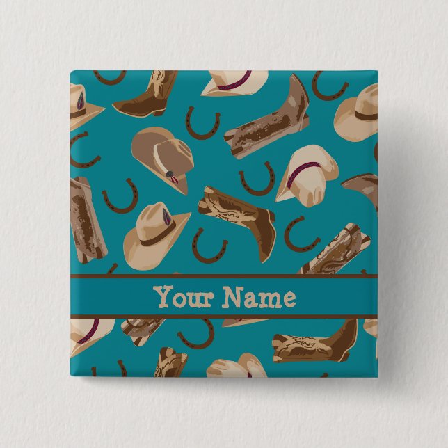 Cowboy Cowgirl Aquamariner Western Boots Hat Name  Button (Vorderseite)