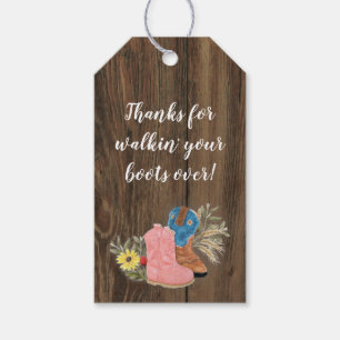 Cowboy/Cowgirl Bootie Dark Wood Gender Reveal Geschenkanhänger