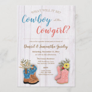 Cowboy/Cowgirl Bootie Gender Reveal Einladung