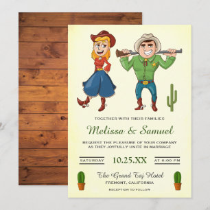 Cowboy Cowgirl Cartoon Couple Wedding Einladung