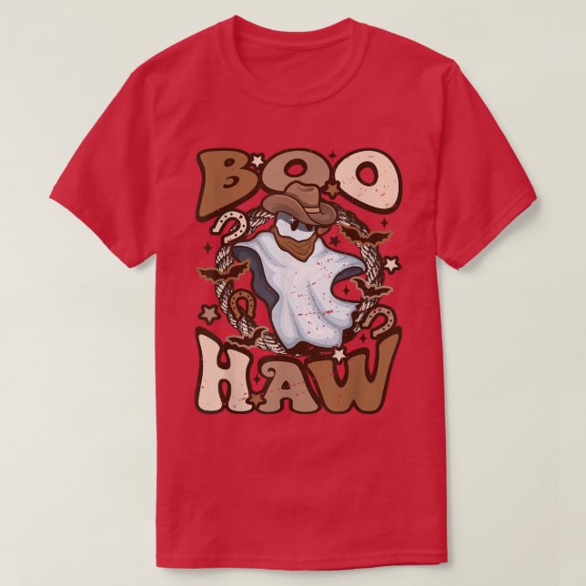 Cowboy Cowgirl Ghost Boo Haw Retro Halloween Weste T-Shirt (Design vorne)