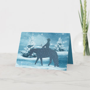 Cowboy Cowgirl Horse Winter Scene Carte de vacance