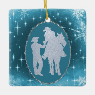 Cowboy-Cowgirl-Pferderomantisches Weihnachten Keramikornament