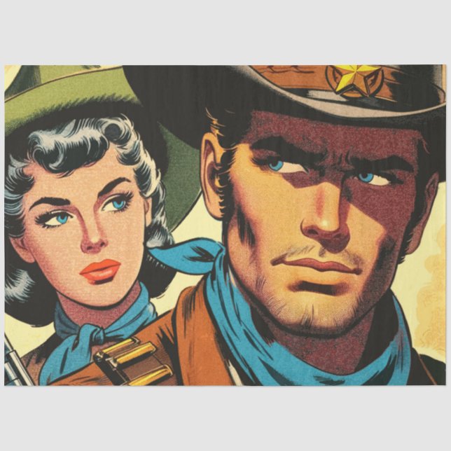 Cowboy/Cowgirl Retro Comicen Seidenpapier (Vorderseite)