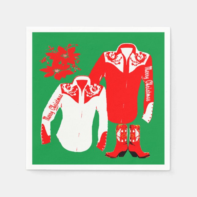Cowboy Cowgirl Rodeo Western Shirts Merry Christm Serviette (Vorderseite)
