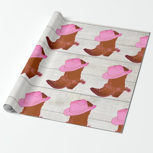 Cowboy Cowgirl Rustikal Pink Geschenkpapier (Ungerollt)