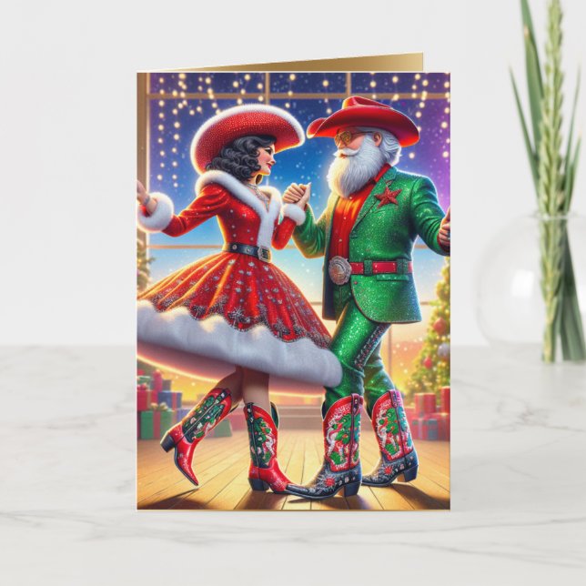 Cowboy Cowgirl Santa Country Tänzer Weihnachten Karte (Vorderseite)