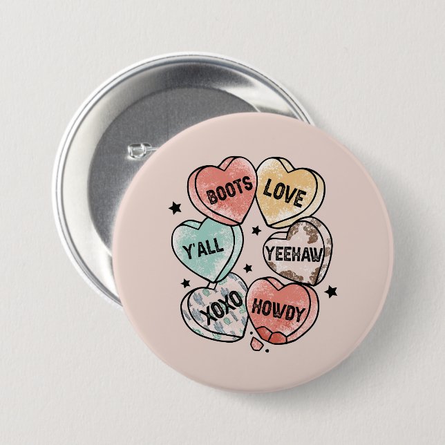 Cowboy Cowgirl Thema Herz Button (Vorne & Hinten)