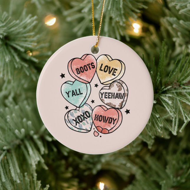 Cowboy Cowgirl Thema Herz Keramik Ornament (Baum)