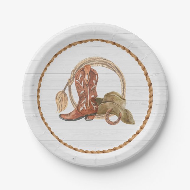 Cowboy Cowgirl Western Rodeo Birthday Pappteller (Vorderseite)