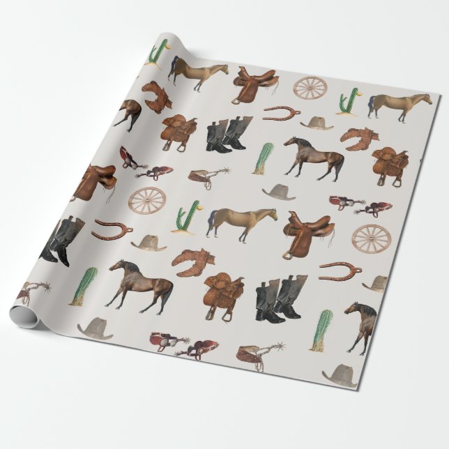 Cowboy Cowgirl Western Rodeo Country Pattern Geschenkpapier (Ungerollt)