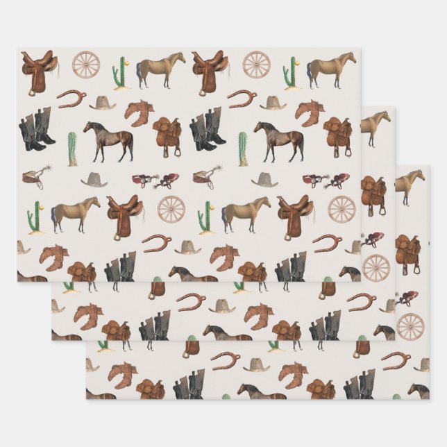 Cowboy Cowgirl Western Rodeo Country Pattern Geschenkpapier Set (Set)