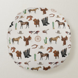 Cowboy Cowgirl Western Rodeo Country Pattern Rundes Kissen