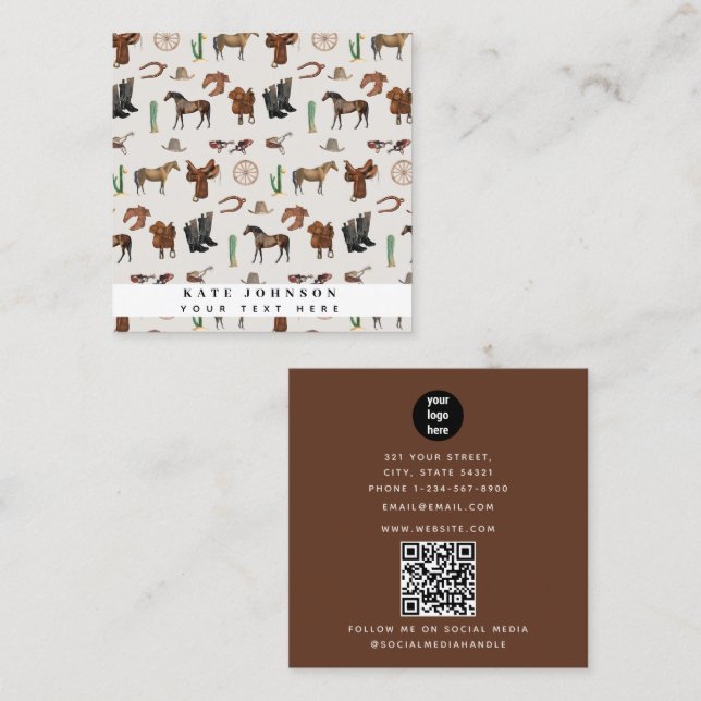 Cowboy Cowgirl Western Rodeo Country QR Code Quadratische Visitenkarte (Vorne/Hinten)