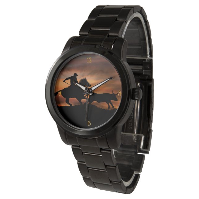 Cowboy, der einen SteerCountry-Western aufwirft Armbanduhr (Schrägansicht)