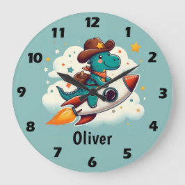 Cowboy Dino Reiten Große Wanduhr
