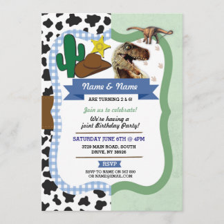 Cowboy & Dinosaurier Boys Brothers Birthday Invasi Einladung