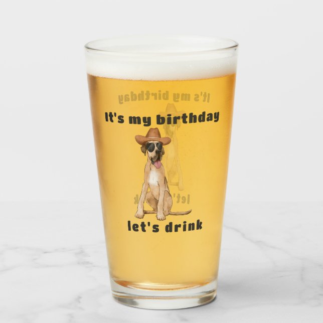 Cowboy Dog Birthday Glas (Vorne (Gefüllt))