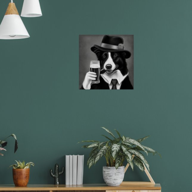 Cowboy Dog Holding eine Tasse der Bier Illustratio Poster (Wohnzimmer 1)