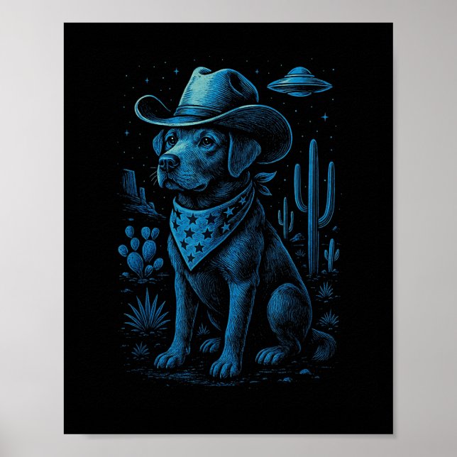 Cowboy Dog Labrador Retriever Alien Western Wüste Poster (Vorne)