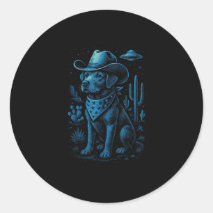 Cowboy Dog Labrador Retriever Alien Western Wüste Runder Aufkleber