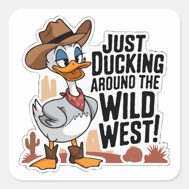 Cowboy-Duck-Sticker | Niedlich Funny Western Puff Quadratischer Aufkleber (Vorderseite)