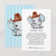 Cowboy Elephant Baby Dusche Danke Karten