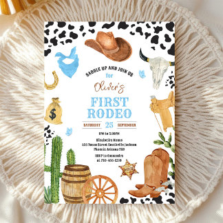 Cowboy erstes Rodeo Wild West 1. Geburtstag Einladung