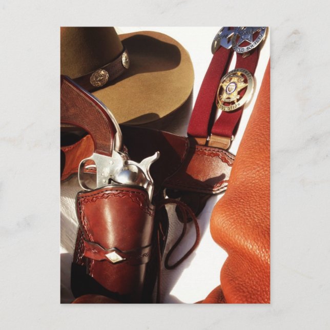 Cowboy Fast Draw Pistol in Holster & Hat Postcard Postkarte (Vorderseite)