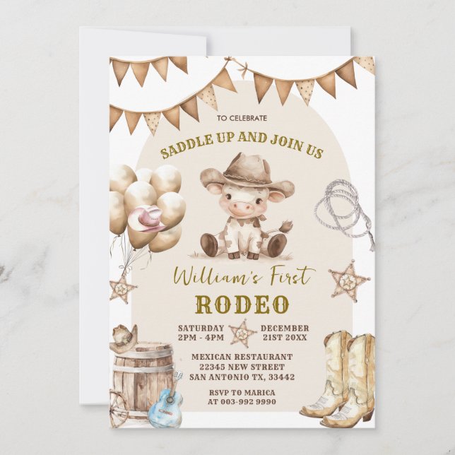 Cowboy First Rodeo Balloons Invitation Anniversair (Devant)