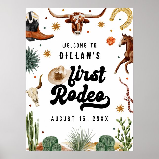 Cowboy First Rodeo Geburtstag Willkommen Poster (Vorne)