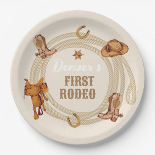 Cowboy First Rodeo Geburtstagsgeschlecht neutral Pappteller