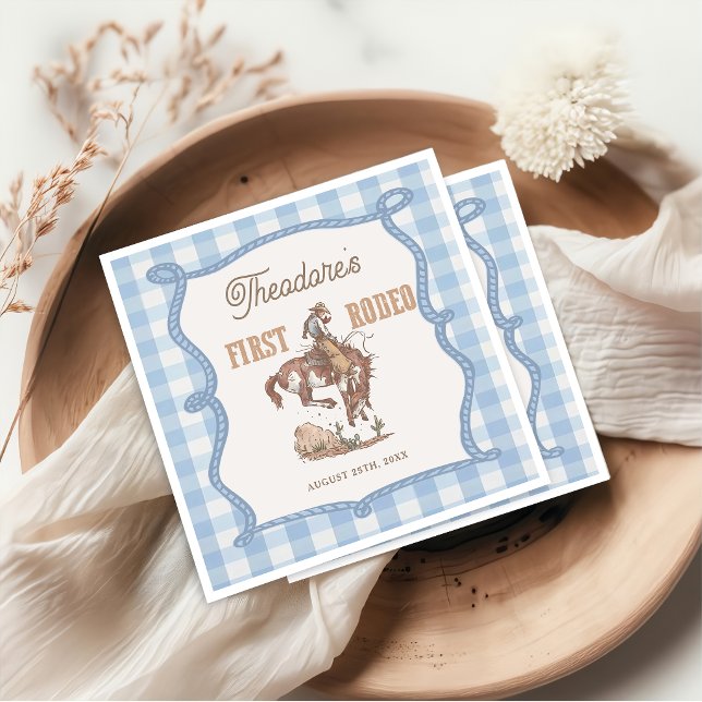 Cowboy First Rodeo Gingham Geburtstagsservietten Serviette (Von Creator hochgeladen)