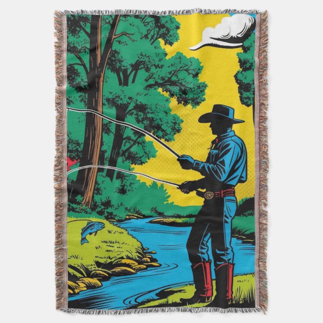 Cowboy Fisherman on River Bank  Decke (Vorderseite Vertikal)