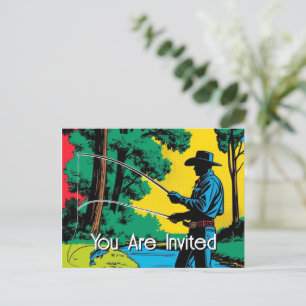 Cowboy Fishman Sur Riverbank Invitation Carte Post