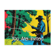 Cowboy Fishman Sur Riverbank Invitation Carte Post