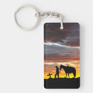 Cowboy-Gebet mit Sunset Schlüsselanhänger