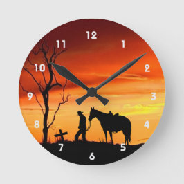 Cowboy Gebet Silhouette Wall Clock Runde Wanduhr