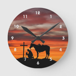 Cowboy Gebet Silhouette Wall Clock Runde Wanduhr