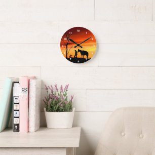 Cowboy Gebet Silhouette Wall Clock Runde Wanduhr