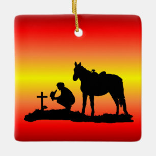 Cowboy-Gedenkveranstaltung bei Grave Silhouette Keramikornament