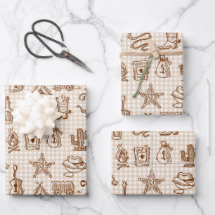 Cowboy-Geschenkpapier, Western-rustikales Geschenk Geschenkpapier Set