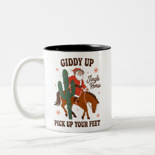 Cowboy Giddy Up Klingelglöckchen Pferd Heb deine F Zweifarbige Tasse