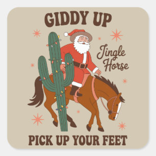 Cowboy Giddy Up Klingelglocke Pferd Heb deine Füße Quadratischer Aufkleber