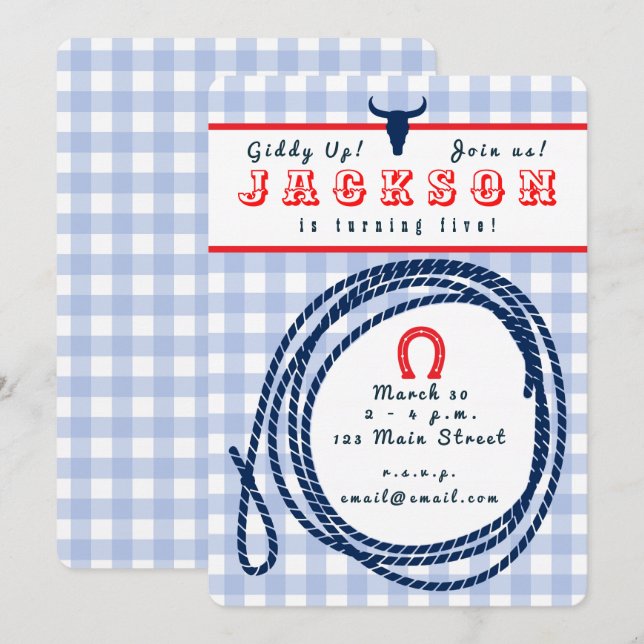 Cowboy-Gingham-Einladung Einladung (Vorne/Hinten)