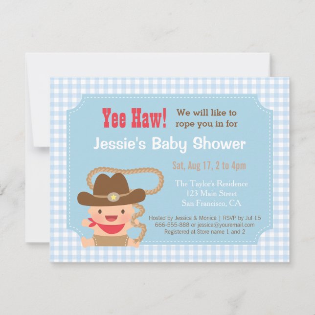 Cowboy-Gingham-Western-Baby-Duschen-Einladungen Einladung (Vorderseite)