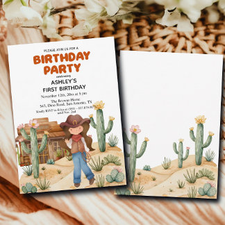 Cowboy Girl in der Wüste 1. Geburtstag Party Einladung