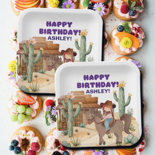 Cowboy Girl on Horse Birthday Party Pappteller