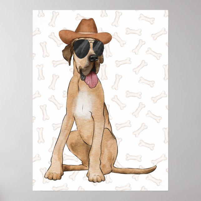 Cowboy Great Dane Dog Poster (Vorne)